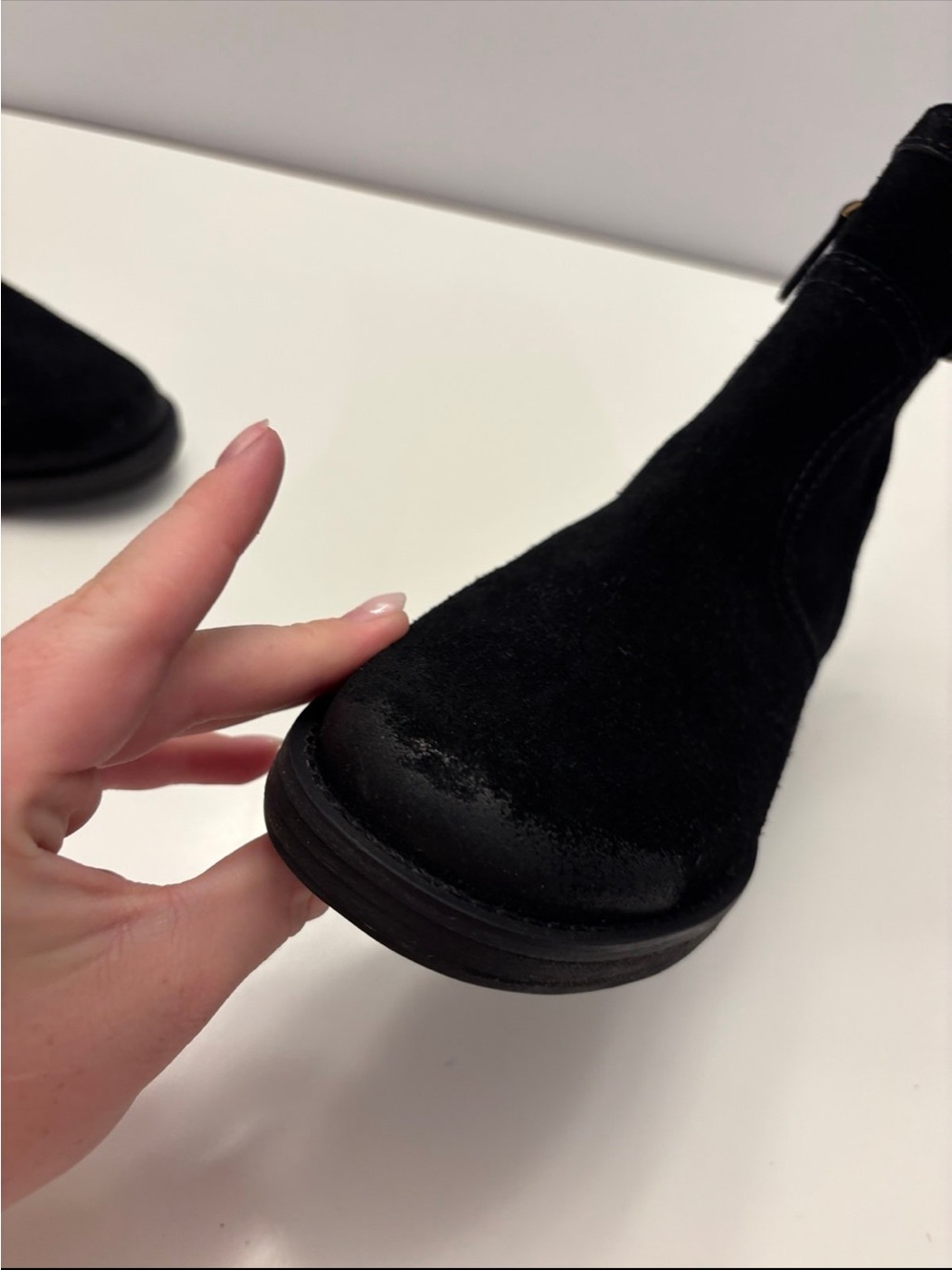 Tory Burch black suede Eloise flat booties with a prominent gold-tone metal logo - Picture 11 of 12
